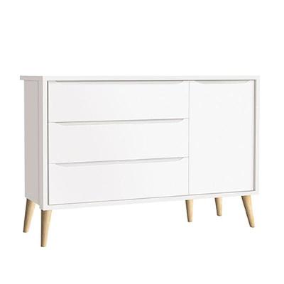 Cômoda Infantil Theo 1 Porta Branco Acetinado Com Pés Madeira Natural ? Reller