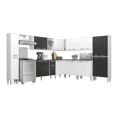 Armário De Cozinha Completa 11 Peças Xangai Pop Multimóveis Branco/Preto Branco/Preto