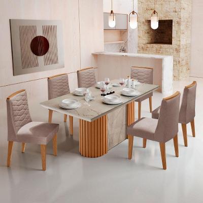 Mesa De Jantar Aspen 180cm Tampo Bp Canto Reto 6 Cadeiras Eloise Linho Capuccino Gris Royale