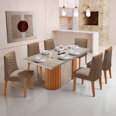 Mesa De Jantar Aspen 180cm Tampo Bp Canto Reto 6 Cadeiras Eloise Veludo Capuccino Gris Royale