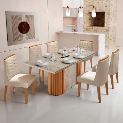 Mesa De Jantar Aspen 180cm Tampo Bp Canto Reto 6 Cadeiras Eloise Veludo Creme Gris Royale
