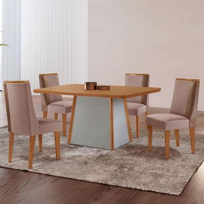 Mesa De Jantar Diane 120cm Tampo Mdf Lam 4 Cadeiras Diane Moderna Linho Capuccino Tork Naturale Off White