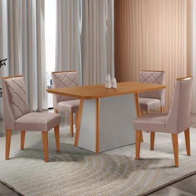 Mesa De Jantar Diane 120cm Tampo Mdf Lam 4 Cadeiras Isadora Moderna Linho Capuccino Naturale Off White
