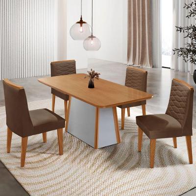 Mesa De Jantar Diane 120cm Tampo Mdf Lam 4 Cade Eloise Moderna Veludo Marrom Naturale Off White