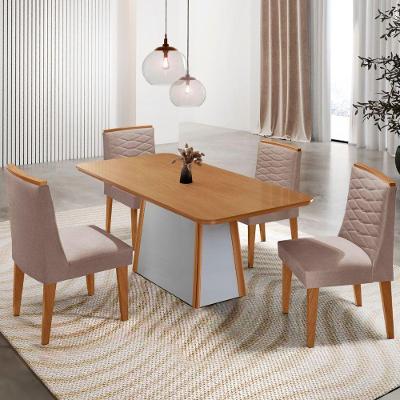 Mesa De Jantar Diane 120cm Tampo Mdf Lam 4 Cadeiras Eloise Moderna Linho Capuccino Naturale Off White