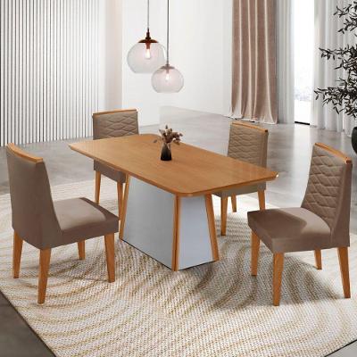 Mesa De Jantar Diane 120cm Tampo Mdf Lam 4 Cade Eloise Moderna Veludo Capuccino Naturale Off White