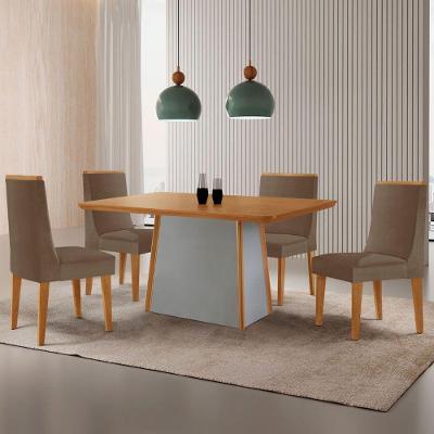 Mesa De Jantar Diane 120cm Tampo Mdf Lam 4 Cadeiras Lisboa Moderna Veludo Capuccino Naturale Off White