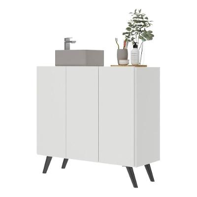 Gabinete Banheiro 3 Portas Retrô 90Cm Multimóveis V5030 Branco/Preto Branco/Preto