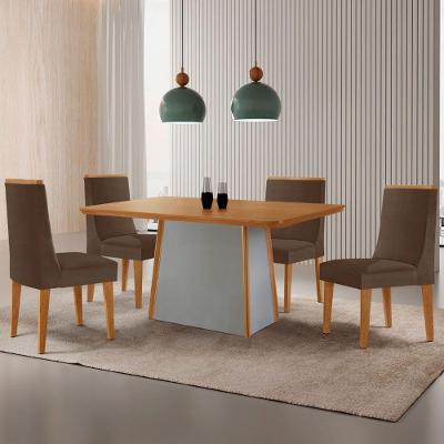 Mesa De Jantar Diane 120cm Tampo Mdf Lam 4 Cadeiras Lisboa Moderna Veludo Marrom Naturalle Off White