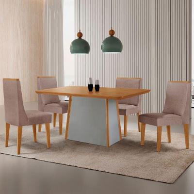 Mesa De Jantar Diane 120cm Tampo Mdf Lam 4 Cadeiras Lisboa Moderna Linho Capuccino Naturale Off White
