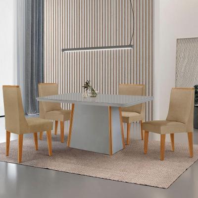 Mesa De Jantar Diane 120cm Tampo Mdf Vidro 4 Cadeiras Lisboa Moderna Turim 07 Naturale Serigrafia Off White