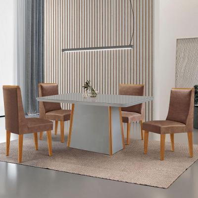 Mesa De Jantar Diane 120cm Tampo Mdf Vidro 4 Cadeiras Lisboa Moderna Tork Off White Naturale Serigrafia