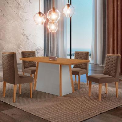 Mesa De Jantar Diane 120cm Tampo Mdf Lam 4 Cadeiras Safira Moderna Veludo Marrom Naturalle Off White