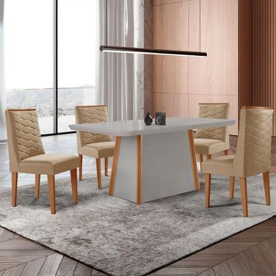 Mesa De Jantar Diane 120cm Tampo Mdf Vidro 4 Cadeiras Safira Moderna Turim 07 Naturale Serigrafia Com Vidro