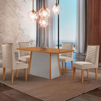Mesa De Jantar Diane 120cm Tampo Mdf Lam 4 Cadeiras Safira Moderna Veludo Creme Naturale Off White