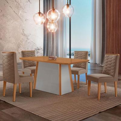 Mesa De Jantar Diane 120cm Tampo Mdf Lam 4 Cadeiras Safira Moderna Veludo Capuccino Naturale Off White