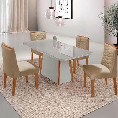 Mesa De Jantar Diane 120cm Tampo Mdf Vidro Cadeiras Eloise Moderna Turim 07 Naturale Serigrafia Off White