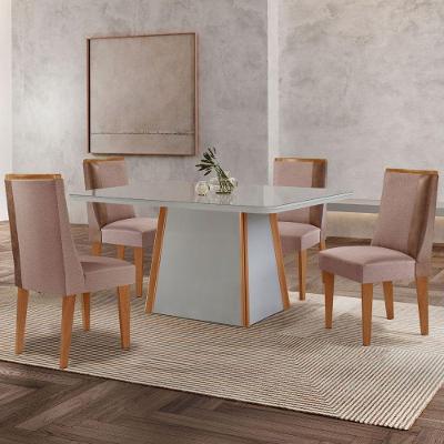 Mesa De Jantar Diane 120cm Tampo Mdf Vidro 4 Cadeiras Diane Moderna Linho Capuccino Tork Naturale Off White Serigrafia