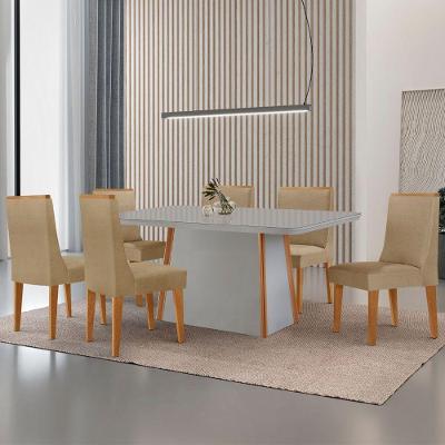 Mesa De Jantar Diane 180cm Tampo Mdf Vidro 6 Cadeiras Lisboa Moderna Turim 07 Naturale Serigrafia Off White