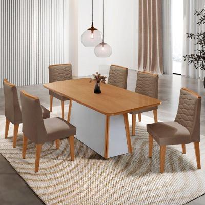 Mesa De Jantar Diane 180cm Tampo Mdf Lam 6 Cadeiras Eloise Moderna Veludo Capuccino Naturale Off White