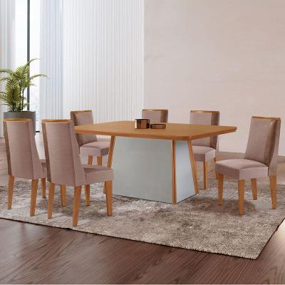 Mesa De Jantar Diane 180cm Tampo Mdf Lam 6 Cadeiras Diane Moderna Linho Capuccino Tork Naturale Off White