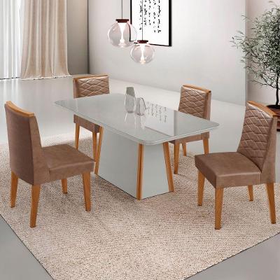 Mesa De Jantar Diane 120cm Tampo Mdf Vidro Cadeiras Eloise Moderna Tork Naturale Serigrafia Off White