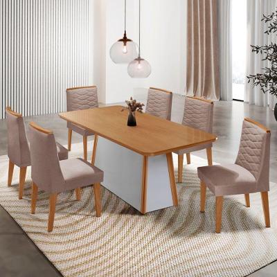 Mesa De Jantar Diane 180cm Tampo Mdf Lam 6 Cadeiras Eloise Moderna Linho Capuccino Naturale Off White