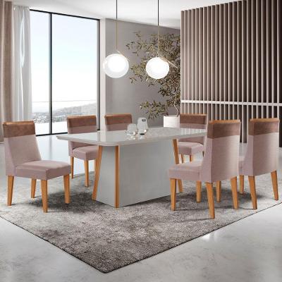 Mesa De Jantar Diane 180cm Tampo Mdf Vidro 6 Cadeiras Andes Moderna Linho Capuccino Tork Naturale Off White Serigrafia