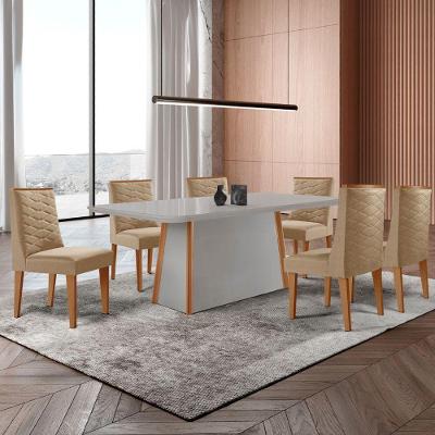 Mesa De Jantar Diane 180cm Tampo Mdf Vidro 6 Cadeiras Safira Moderna Turim 07 Naturale Serigrafia Off White