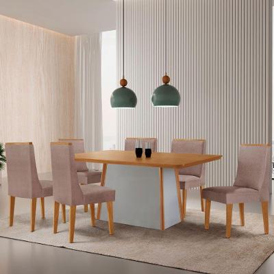 Mesa De Jantar Diane 180cm Tampo Mdf Lam 6 Cadeiras Lisboa Moderna Linho Capuccino Naturale Off White