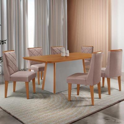 Mesa De Jantar Diane 180cm Tampo Mdf Lam 6 Cadeiras Isadora Moderna Linho Capuccino Naturale Off White