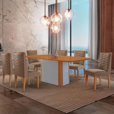 Mesa De Jantar Isadora 180cm Tampo Mdf Laminado Veludo Capuccino Naturale Off White