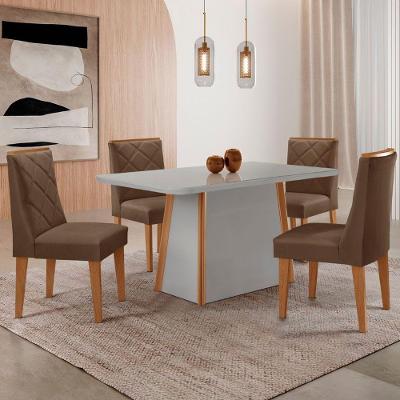 Mesa Jantar Diane 120cm Tampo Mdf E Vidro 4 Cadeiras Isadora Moderna Veludo Marrom Off White Naturale Serigrafia
