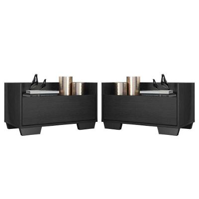 Kit Com 2 Mesas De Cabeceira 80Cm Multimóveis V4003 Preta Preto