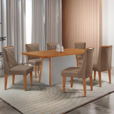 Mesa De Jantar Diane 180cm Tampo Mdf Lam 6 Cadeiras Isadora Moderna Veludo Capuccino Naturale Off White
