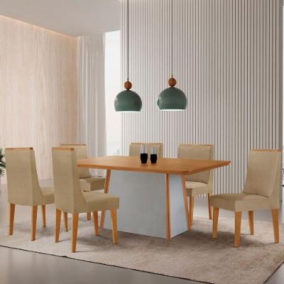 Mesa De Jantar Diane 180cm Tampo Mdf Lam 6 Cadeiras Lisboa Moderna Turim 07 Naturale Off White