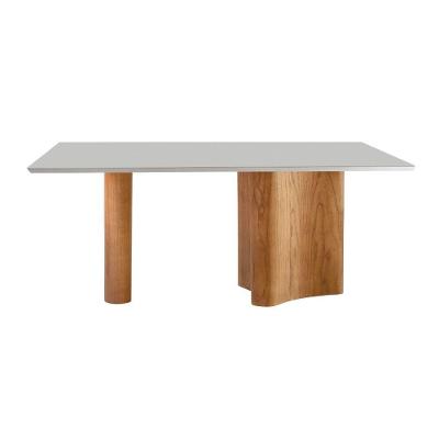 Mesa Solaris 180cm Tampo Laqueado Com Vidro Moderna Mobília Cinamomo Imbuia Off White
