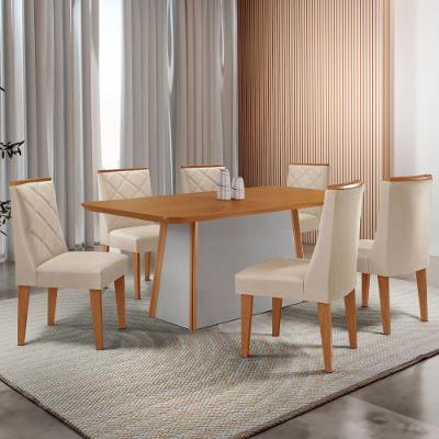 Mesa De Jantar Diane 180cm Tampo Mdf Lam 6 Cadeiras Isadora Moderna Veludo Creme Naturale Off White