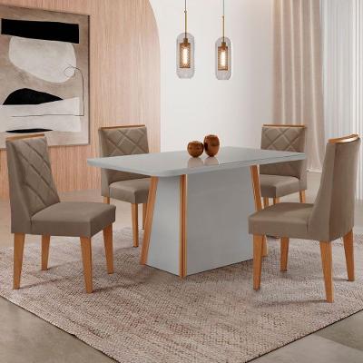 Mesa Jantar Diane 120cm Tampo Mdf E Vidro 4 Cadeiras Isadora Moderna Veludo Capuccino Off White Naturale Serigrafia
