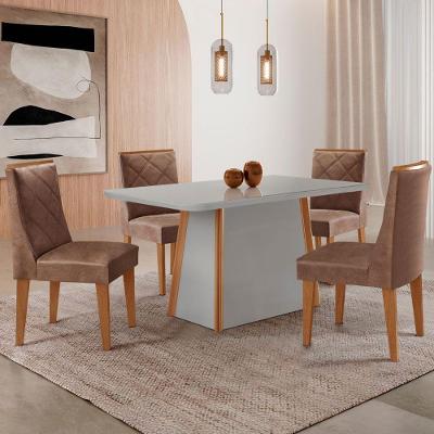 Mesa Jantar Diane 120cm Tampo Mdf E Vidro 4 Cadeiras Isadora Moderna Tork Naturale Serigrafia Off White