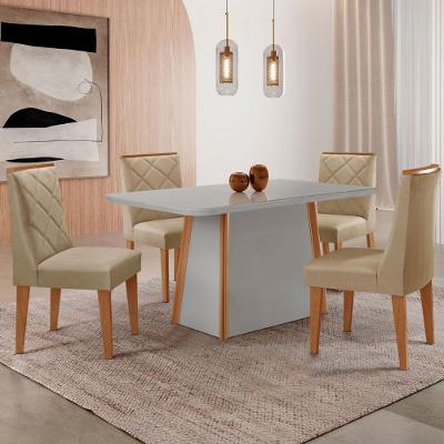Mesa Jantar Diane 120cm Tampo Mdf E Vidro 4 Cadeiras Isadora Moderna Turim 07 Naturale Serigrafia Off White