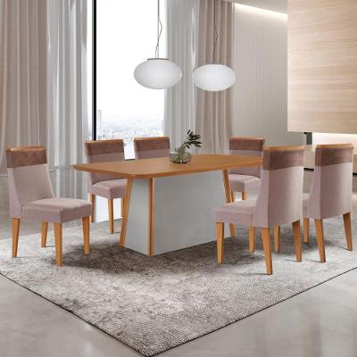 Mesa De Jantar Diane 180cm Tampo Mdf Lam 6 Cadeiras Andes Moderna Linho Capuccino Tork Naturale Off White