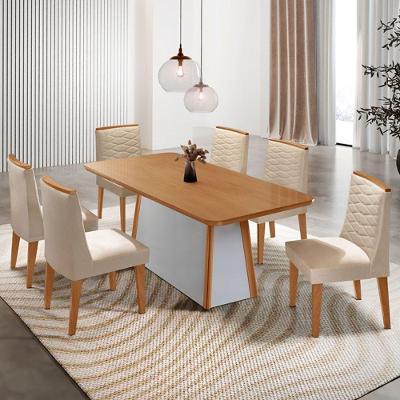 Mesa De Jantar Diane 180cm Tampo Mdf Lam 6 Cadeiras Eloise Moderna Veludo Creme Naturale Off White