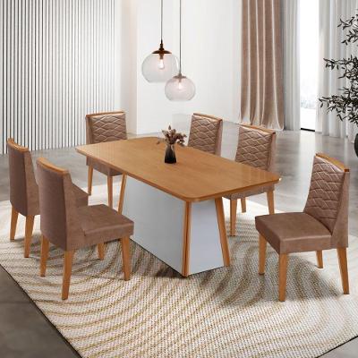Mesa De Jantar Diane 180cm Tampo Mdf Lam 6 Cadeiras Eloise Moderna Tork Naturale Off White