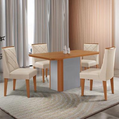 Mesa De Jantar Isadora 120 Tampo Mdf Laminado 4 Cadeiras Isadora Veludo Creme Naturale Off White