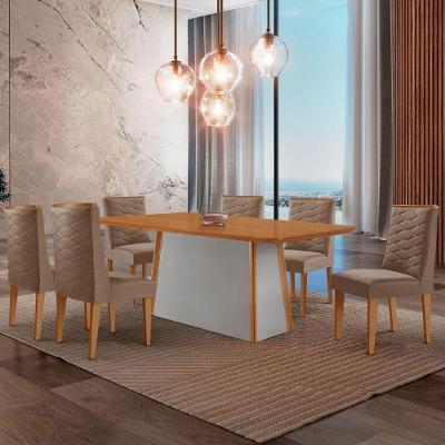 Mesa De Jantar Diane 180cm Tampo Mdf Lam 6 Cadeiras Safira Moderna Veludo Capuccino Naturale Off White