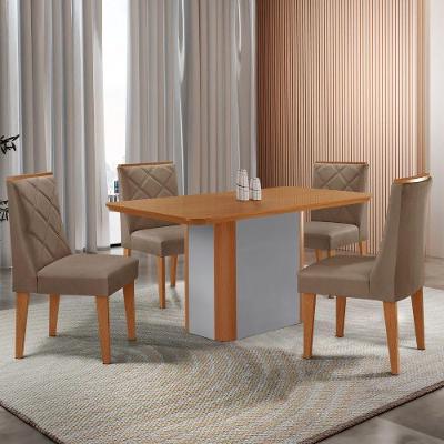 Mesa De Jantar Isadora 120 Tampo Mdf Laminado 4 Cadeiras Isadora Veludo Capuccino Naturale Off White
