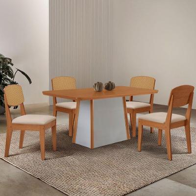Mesa Jantar Diane 120cm Tampo Mdf Lam 4 Cadeiras Copper Pre Moderna Veludo Creme Naturale Off White