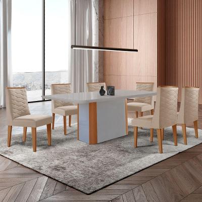 Mesa De Jantar Isadora 180cm Tampo Mdf Vidro Com 6 Cadeiras Veludo Creme Off White Naturale Serigrafia
