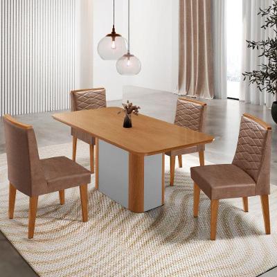 Mesa De Jantar Isadora 120cm Tampo Mdf Laminado 4 Cadeiras Eloise Tork Naturale Off White